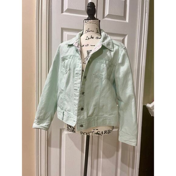 J.JILL DENIM JACKET MINT GREEN SIZE MEDIUM POCKETS VERSATILE AESTHETIC CORE - Picture 9 of 12